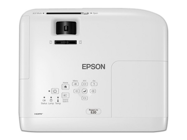 Proyector Epson PowerLite E20, Resolución de 1024 x 768, Contraste 15,000:1 y 3,400 ANSI-Lumens, Incluye Antivirus McAfee.