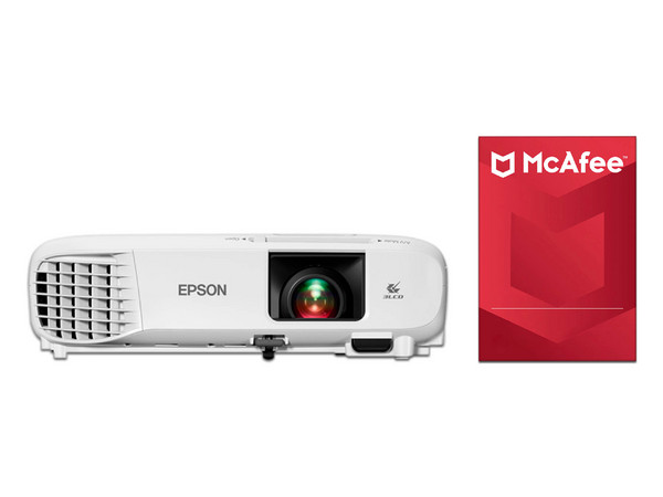 Proyector Epson PowerLite E20, Resolución de 1024 x 768, Contraste 15,000:1 y 3,400 ANSI-Lumens, Incluye Antivirus McAfee.