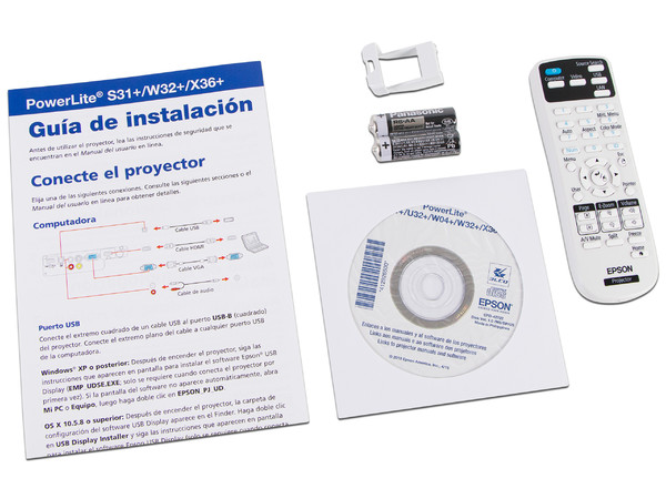 Proyector Epson PowerLite S31+, resolución de 800 x 600, Contraste 15,000:1 y 3,200 ANSI-Lumens.
