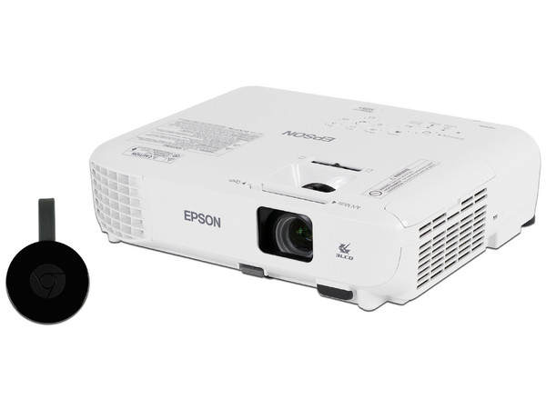 Proyector Epson PowerLite X05+, resolución de 1024 x 768, Contraste 15,000:1 y 3,300 ANSI-Lumens.
Incluye Google Chromecast HDMI (dispositivo de transmisión de contenido multimedia).
