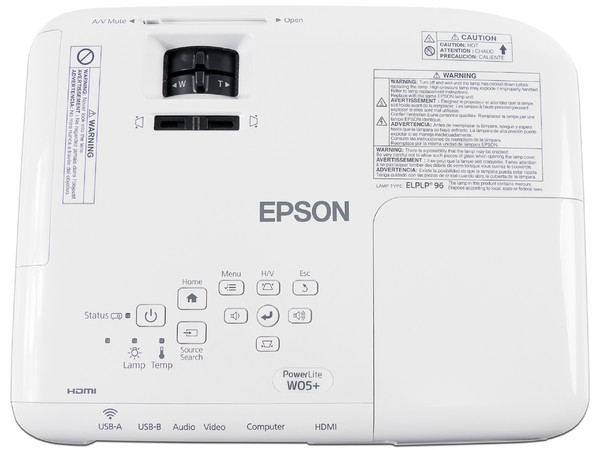 Proyector Epson Power Lite W05+, resolución de 1280 x 800, Contraste 15,000:1 y 3,300 Lumens.
