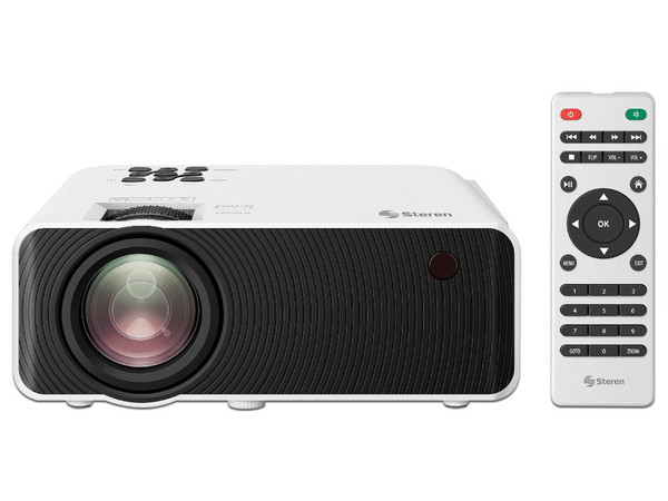 Proyector Steren Pro-300, Resolución de WXGA (1280 x 800), Contraste 2000:1 y 160 ANSI-Lumens, Color Blanco.
