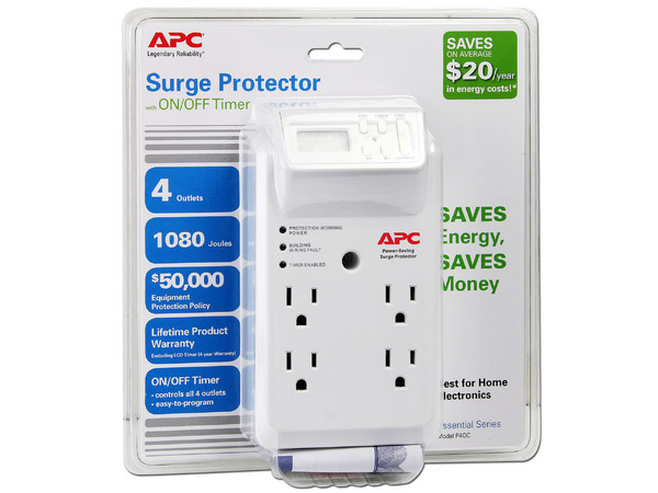 Protector contra Sobretención APC con Temporizador, para pared de 4 Tomacorrientes.