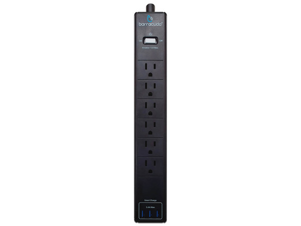 Multicontacto Barracuda SP106U, 6 Contactos Nema 5-15R, 3 Salidas USB, Cable de 90cm.