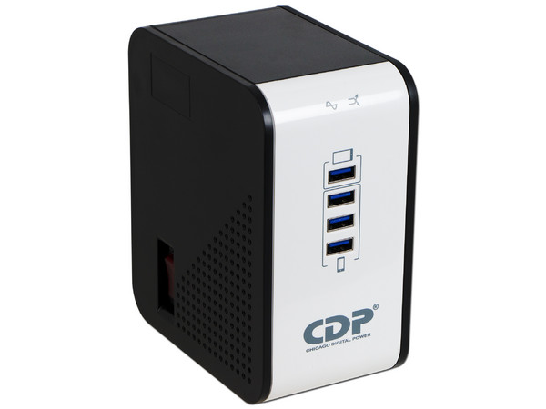 Regulador CDP, 1000VA/400W, 8 contactos, 4 puertos USB de carga.