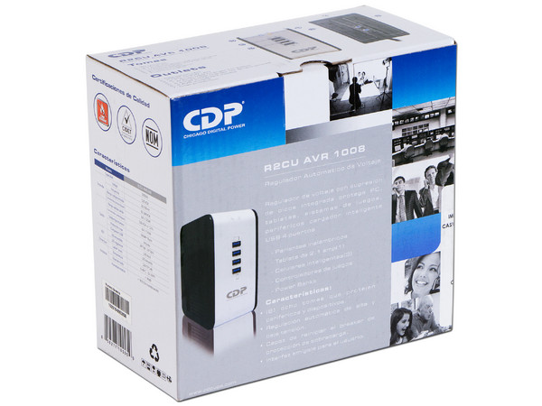 Regulador CDP, 1000VA/400W, 8 contactos, 4 puertos USB de carga.
