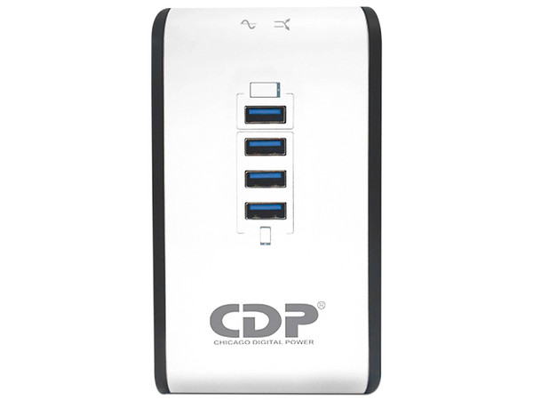 Regulador CDP R2CU-AVR1008, de 1000VA/500W con 8 contactos NEMA 5-15R y 4 contactos USB.