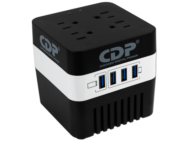 Regulador CDP, 600 VA / 300 W, 4 USB de recarga, 4 contactos Nema 5-15P.