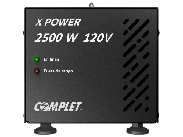 Regulador Industrial de Voltaje Complet X-Power ERV-10-005, 2500VA (2500W), 2 Contactos NEMA 5-15R. Color Negro.