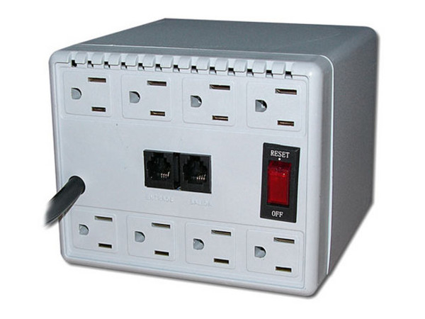 Regulador Complet 1200VA, 8 Contactos + Protección para Teléfono.