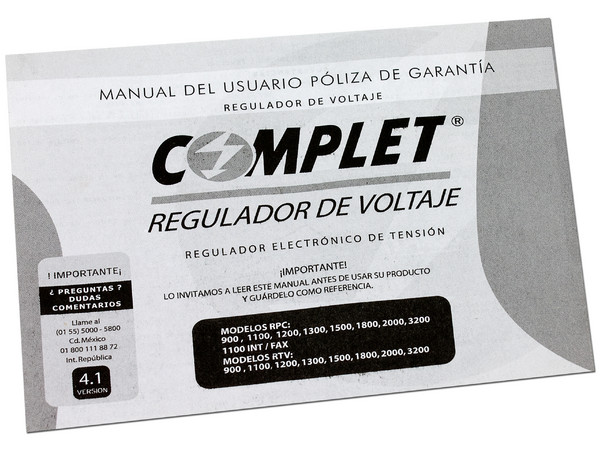 Regulador Complet 1300VA/650W, 8 contactos + Protección para Teléfono, Color Negro.