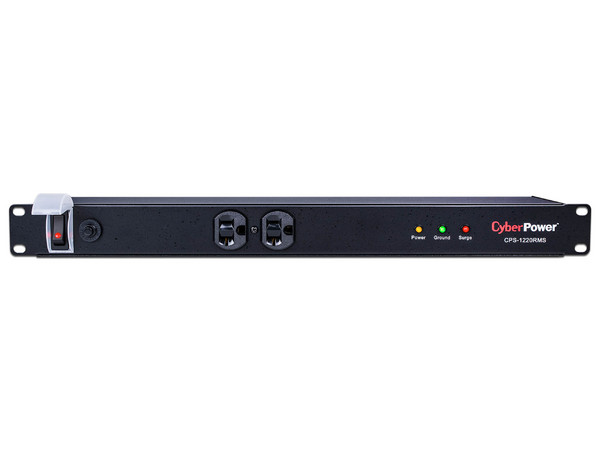 PDU Barra Multicontacto CyberPower CPS1220RMS con 12 Salidas NEMA 5-20R, 120V, 1800J, Montaje en Bastidor Vertical 1U, Color Negro.