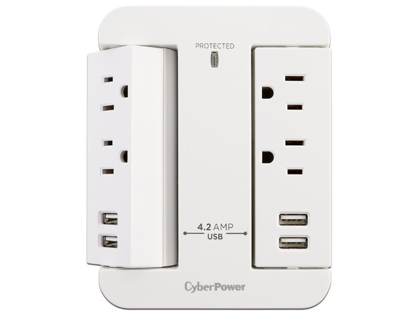 Regulador CYBERPOWER GP400U4AWH 125V con 4 contactos NEMA 5-15R, 4 Contactos USB, Color Blanco.