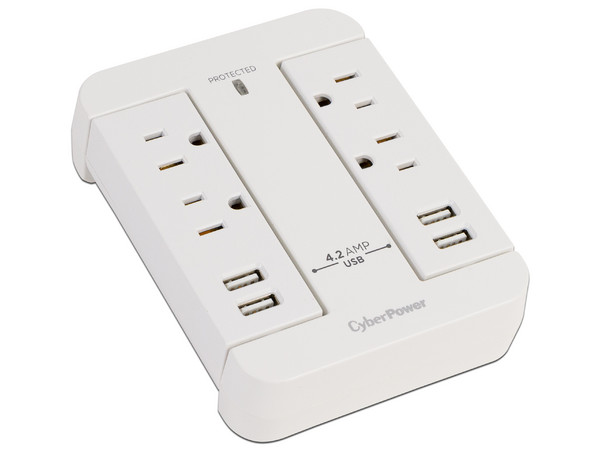 Regulador CYBERPOWER GP400U4AWH 125V con 4 contactos NEMA 5-15R, 4 Contactos USB, Color Blanco.
