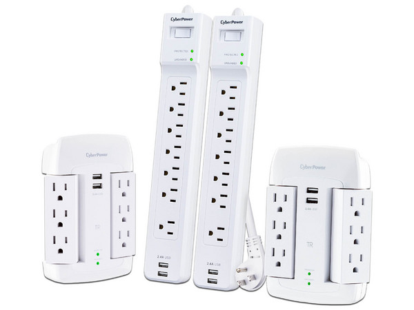 Kit de Multicontactos CyberPower MP1055WWSS, Con Supresor de Picos, Incluye Puerto USB, Paquete de 4 Piezas.