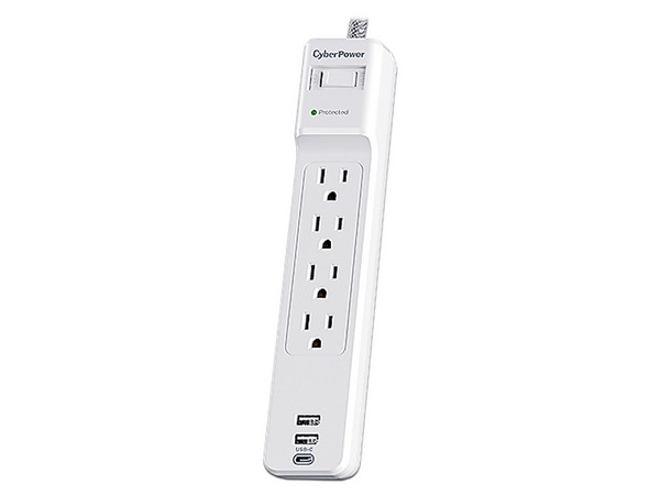 Multicontacto CyberPower P405UC de 4 Contactos,, 2 Puertos USB Tipo A, Puerto USB Tipo C, 125V, Color Blanco.