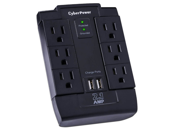 Multicontacto con supresor de picos CyberPower P600WSURC1 con 6 contactos NEMA 5-15R.
