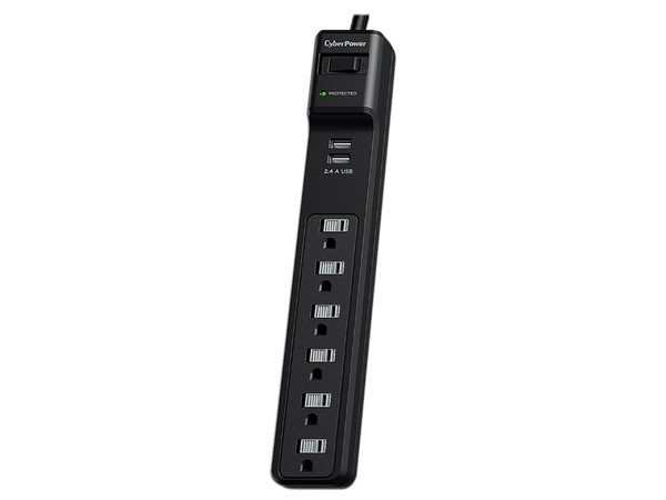 Supresor de picos CyberPower , 6 contactos NEMA 5-15R, 500 joules, 15A. Color negro.