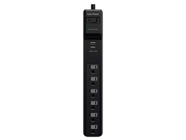 Supresor de picos CyberPower , 6 contactos NEMA 5-15R, 500 joules, 15A. Color negro.