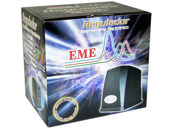 Regulador de Voltaje EME de 1000W, 6 contactos y protector de línea telefónica. Color Negro