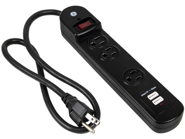 Supresor de Picos de 3 Contactos y 2 Puertos USB.
