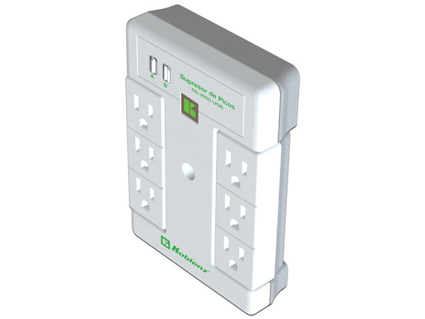 Supresor de Picos Koblenz Platinum SS-2000 USB de 6 contactos NEMA 5-15R y 2 puertos USB.