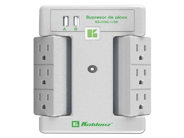 Supresor de Picos Koblenz Platinum SS-2000 USB de 6 contactos NEMA 5-15R y 2 puertos USB. Reacondicionado