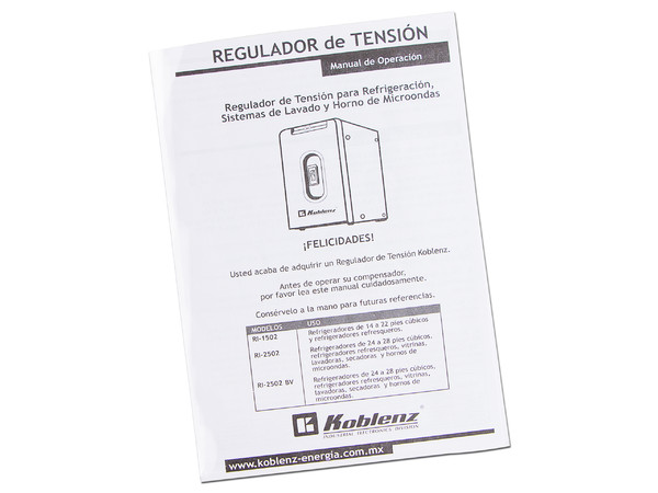 Regulador Koblenz RI-2502 para Refrigeración y Equipos con Motor, 2500 VA / 1500 W con 1 conexiones Nema 5-15R.