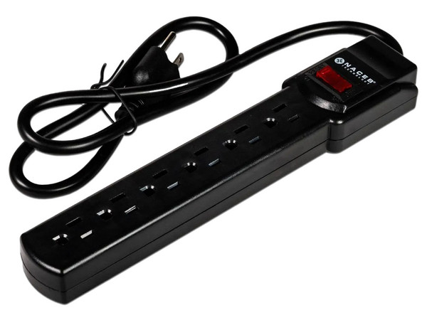 Multicontacto NACEB NA-0706, 6 Tomacorrientes, 78cm, Color Negro.