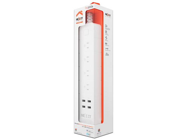 Multicontacto Nexxt NHP-E610 S, 4 Tomacorrientes , 4 Puertos USB, 1.8m, Color Blanco.