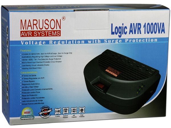 Regulador de Voltaje Logic AVR de 1000VA/400W, 6 contactos. Color Negro 
