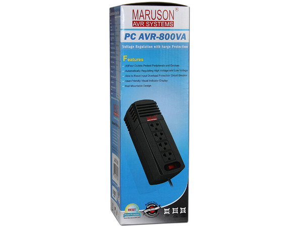 Regulador de Voltaje PC AVR de 800VA/360W, 4 contactos. Color Negro