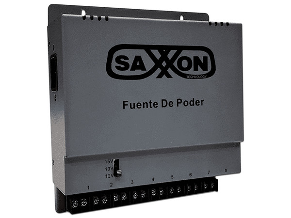 Regulador Saxxon Energia PSU1208A 12V DC  13V DC  15V DC con 8 contactos (Caja Metalica).