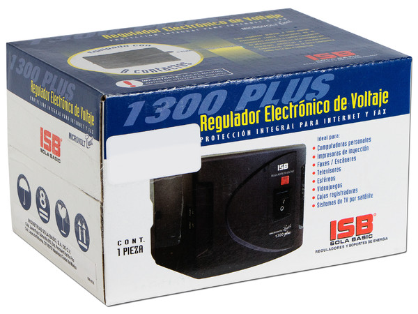 Regulador Sola Basic Microvolt, DN-21-132 con 8 contactos y protección de línea telefónica.
