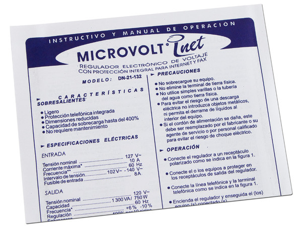 Regulador Sola Basic Microvolt, DN-21-132 con 8 contactos y protección de línea telefónica.