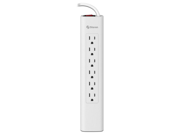 Barra Multicontacto Steren MULTI-V 6, 6 Contactos Aterrizados, Cable de 30cm. Color Blanco.