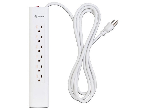 Barra Multicontacto Steren MULTI-V 6, 6 Contactos Aterrizados, Cable de 30cm. Color Blanco.