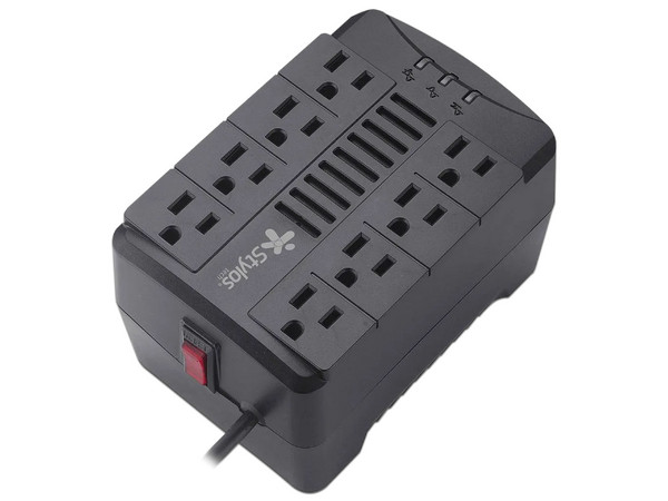 Regulador Stylos STTR650B: 650W AVR, 8 Salidas, Supresor de Picos.