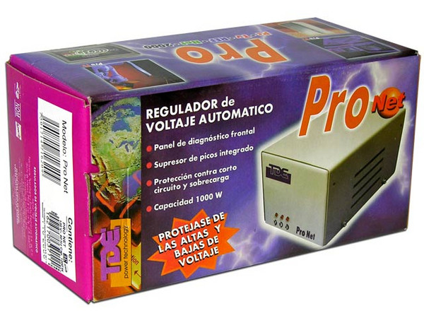 Regulador de Voltaje TDE, 1000W con protección para fax/modem, 4 contactos.