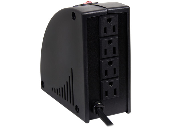 Regulador de Voltaje TDE de 1KVA, Diseño Curvo, Color Negro, 4 Contactos + Protección para Teléfono