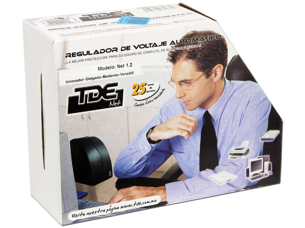 Regulador de Voltaje TDE de 1KVA, Diseño Curvo, Color Negro, 4 Contactos + Protección para Teléfono
