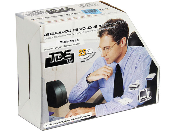 Regulador de Voltaje TDE de 1KVA, Diseño Curvo, Color Beige, 4 Contactos + Protección para Teléfono