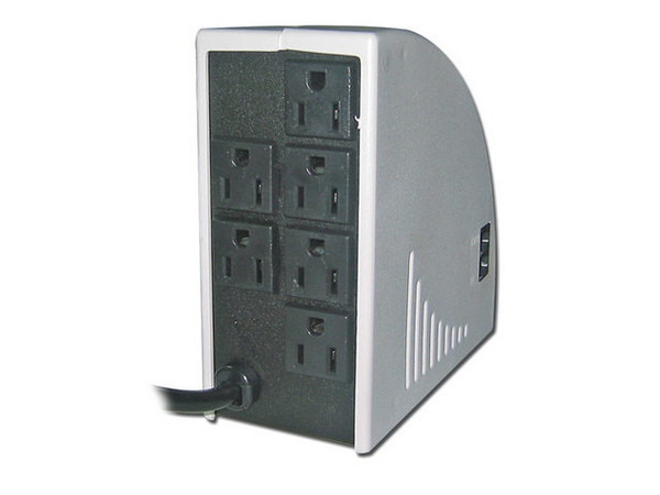 Regulador de Voltaje TDE de 1000W, Diseño Curvo, Color Beige, 6 Contactos + Protección para Teléfono