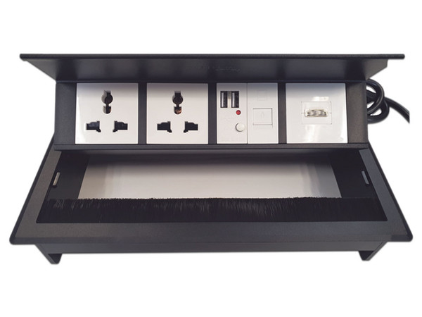 Hub Horizontal para Escritorio Thorsman THMC-HBOX con 2 Contactos Universales, 1 Puerto HDMI, 1 puerto RJ45 Cat6 y 2 Puertos USB, Color Negro