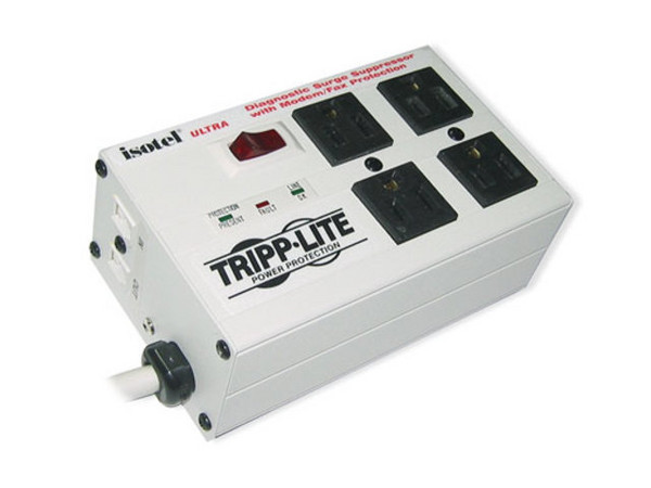 TRIPPLITE ISOTEL 4 ULTRA, Supresor de Picos y Ruidos con 2 bancos de filtros aislados, 4 contactos.
