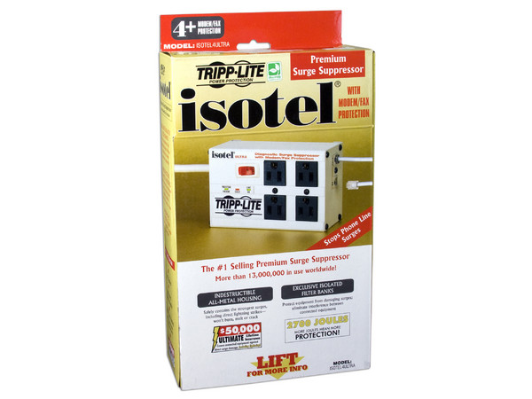 Supresor de Picos y Ruido TrippLite Isotel, 4 Contactos, 2700 Joules.