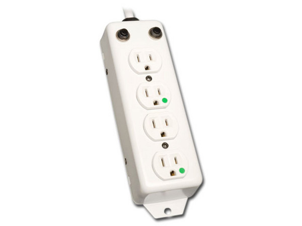 Multicontacto con supresor de picos TrippLite de 4 contactos de grado hospitalario.