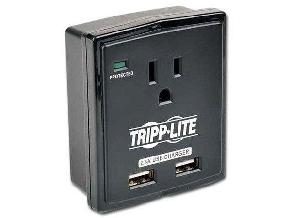 Supresor de Picos TrippLite con 1 contacto y 2 puertos USB.