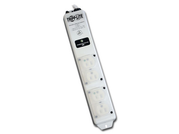 Multicontacto con supresor de picos TrippLite de 4 contactos de grado hospitalario.
