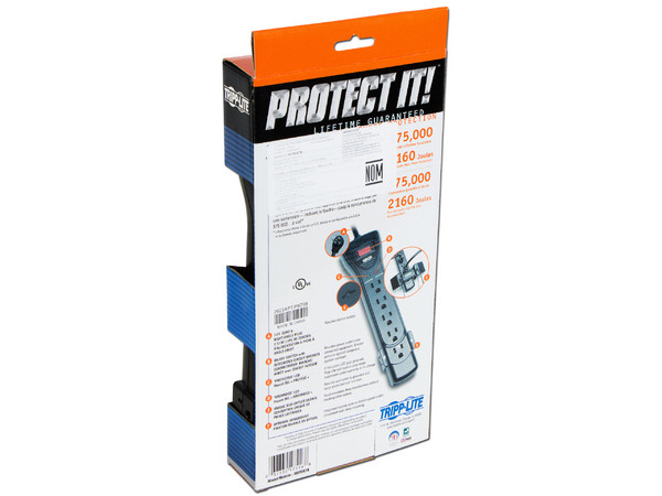 Barra de contactos Tripp Lite Protect It! con 7 contactos, 2.13m. Color Negro.